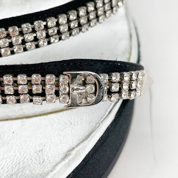 Dior Vintage Y2K Black Silver Crystal Logo Platform Wedge Sandal Mule EU 37.5 - Picture 10 of 15